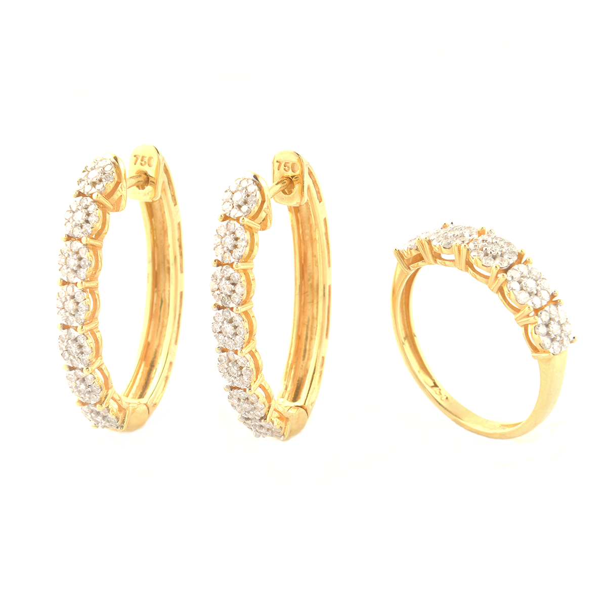 Conjunto em ouro amarelo 18K com diamantes 